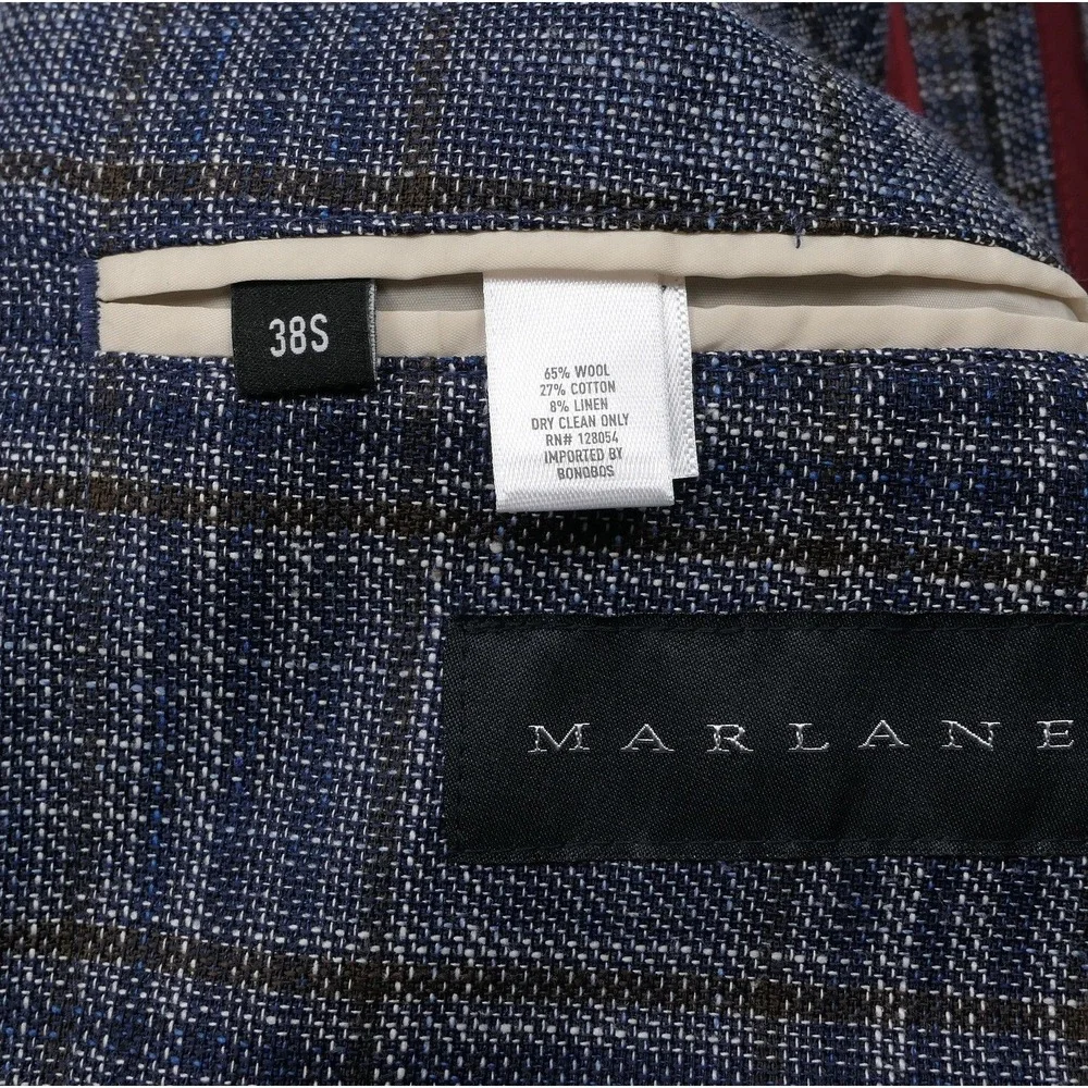 Bonobos Marlane Slim Fit Hopsack Blazer Mens 38S Blue Glen Plaid Wool Linen
